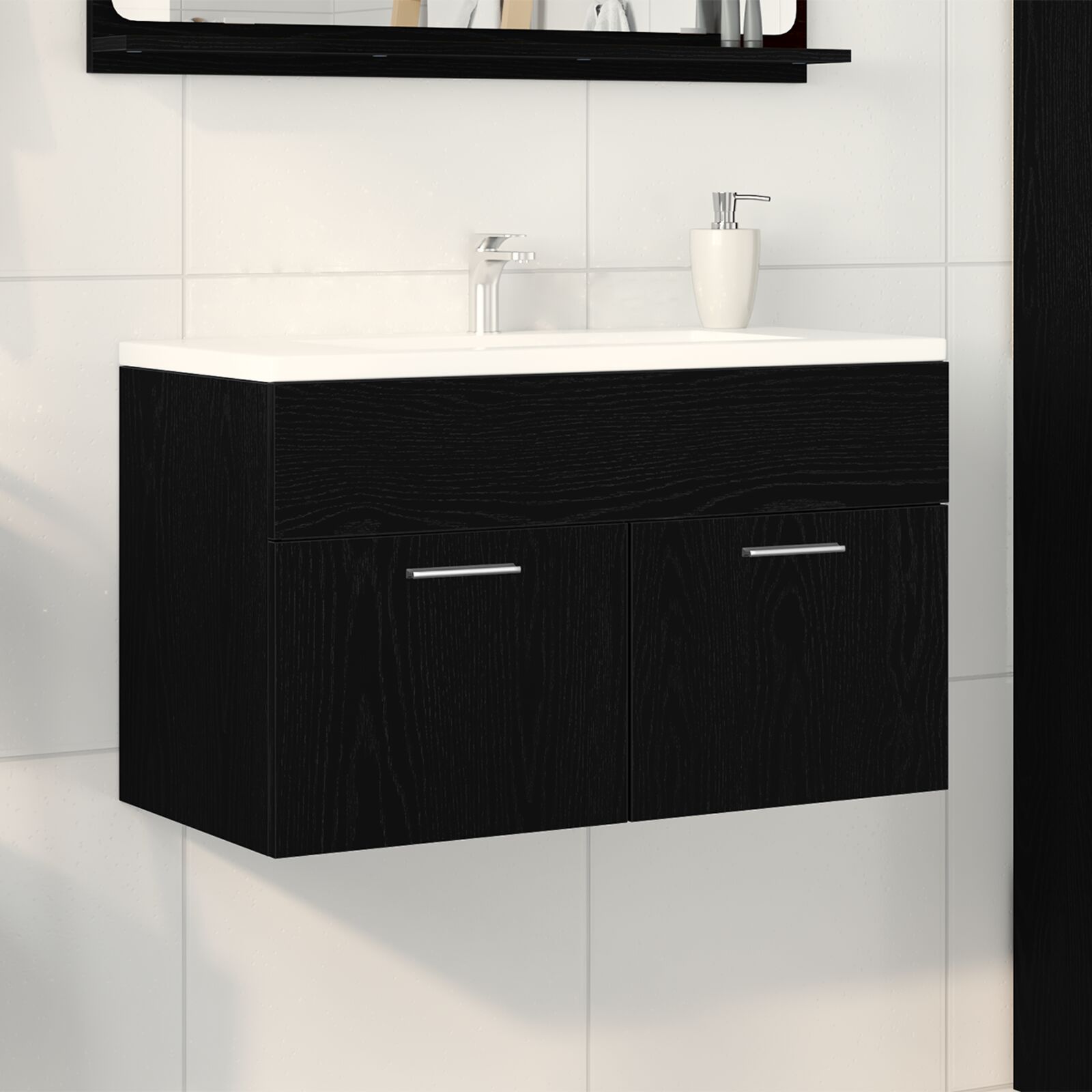 Meuble de salle de bain vidaXL Noir Chêne 90x38,5x46 cm Bois d'ingénierie Ensembles de mobilier pour salles de bains vidaXL
