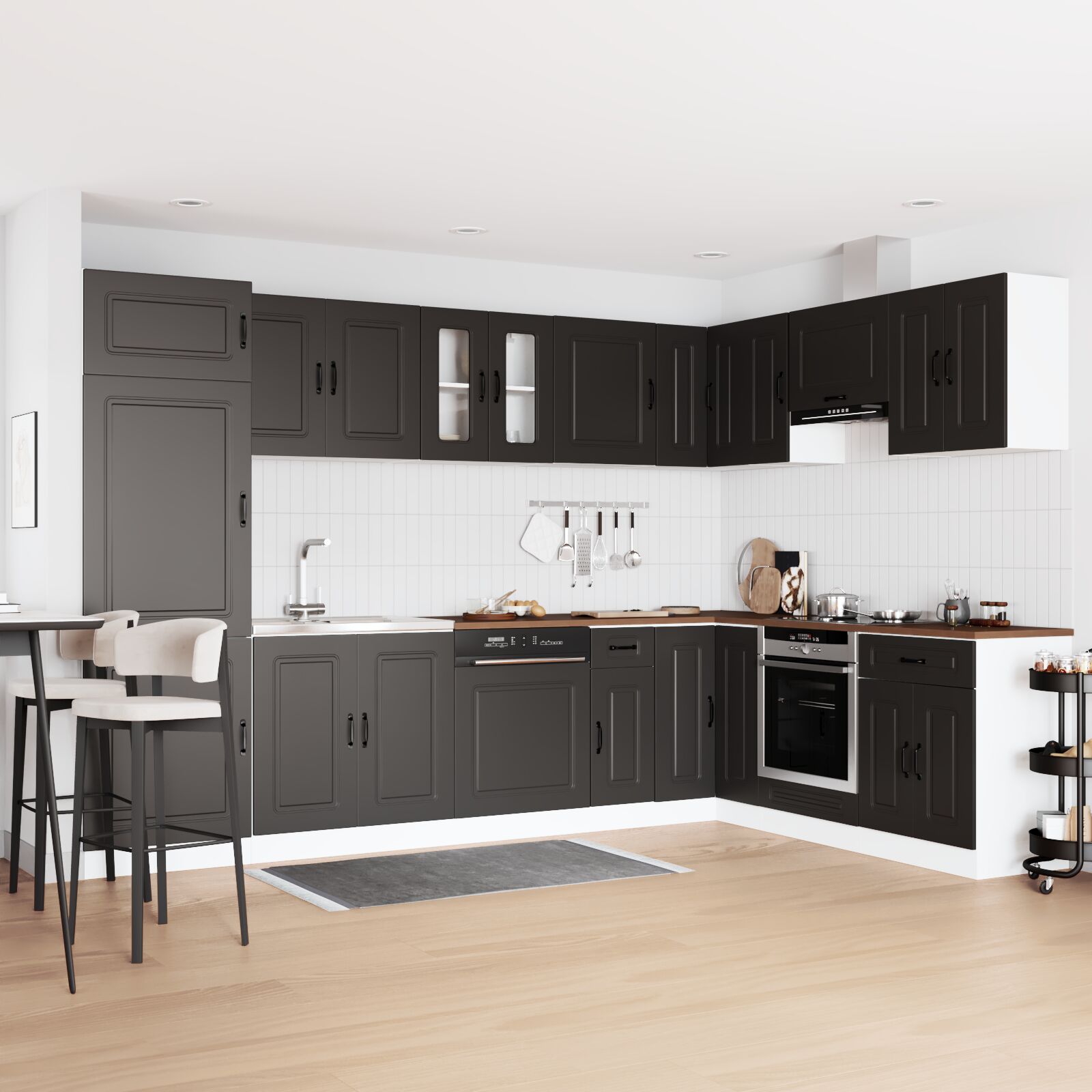 Meuble de cuisine vidaXL ""Kalmar"" avec doubles éviers en bois d'ingénierie noir Meubles de cuisine vidaXL