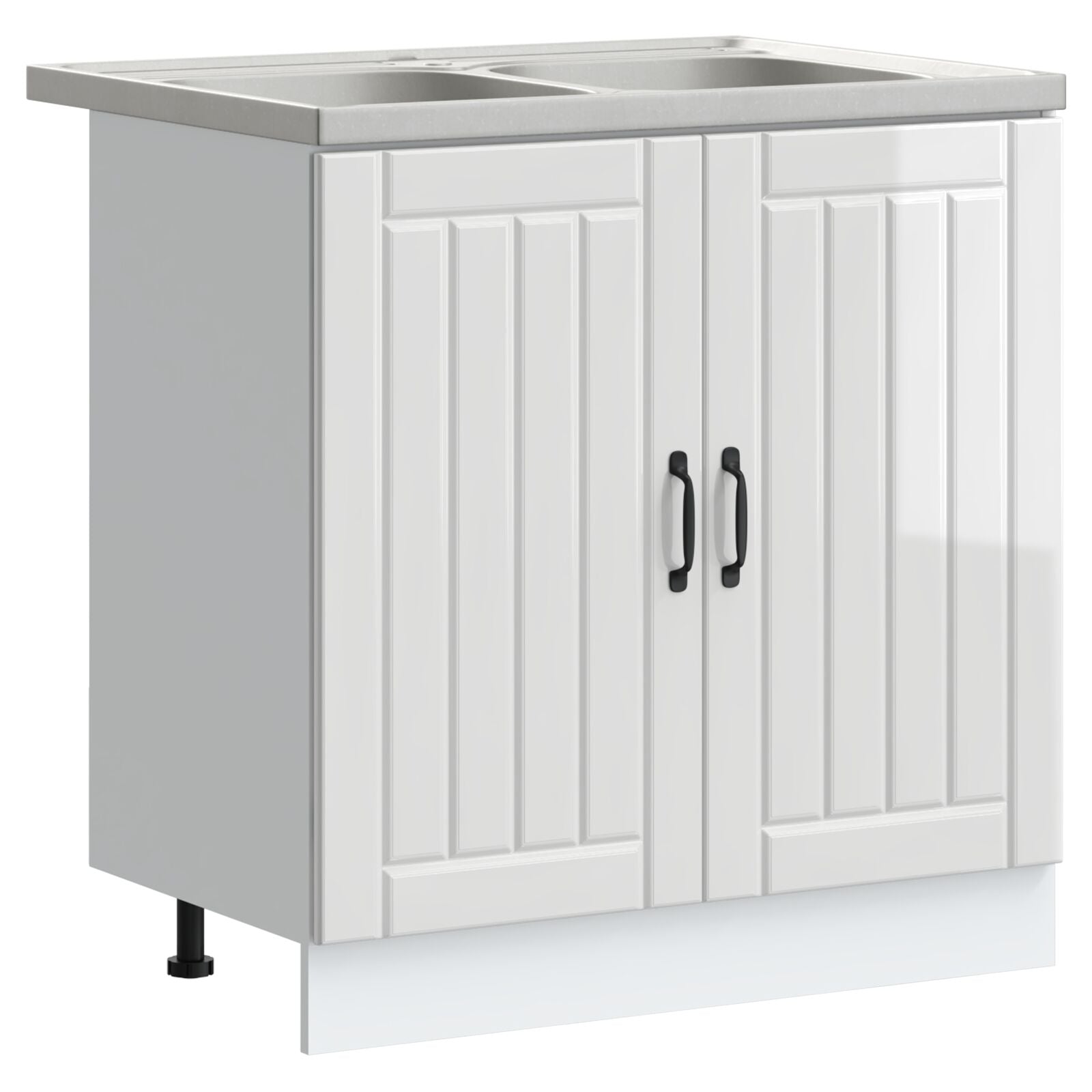 Armoire de cuisine vidaXL ""Lucca"" avec doubles éviers laque blanche en bois d'ingénierie Meubles de cuisine vidaXL