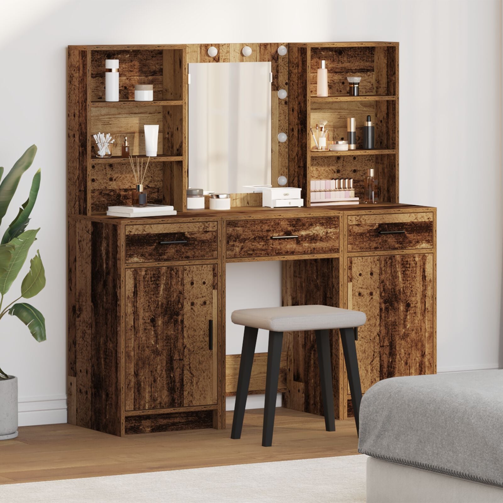 Table de maquillage vidaXL Ensemble de 3 Bois vieilli Bois d'ingénierie Coiffeuses vidaXL