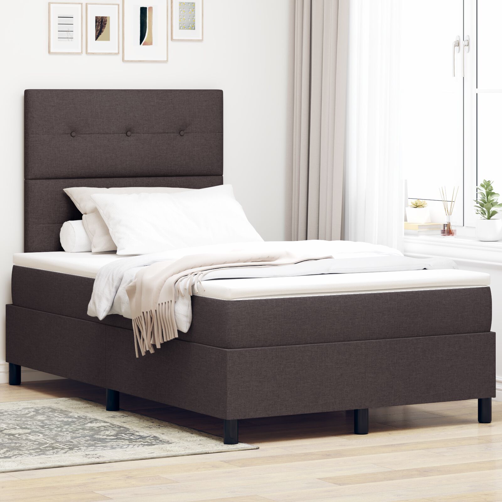 Lit à sommier avec matelas et LED marron foncé, 120x190 cm en tissu