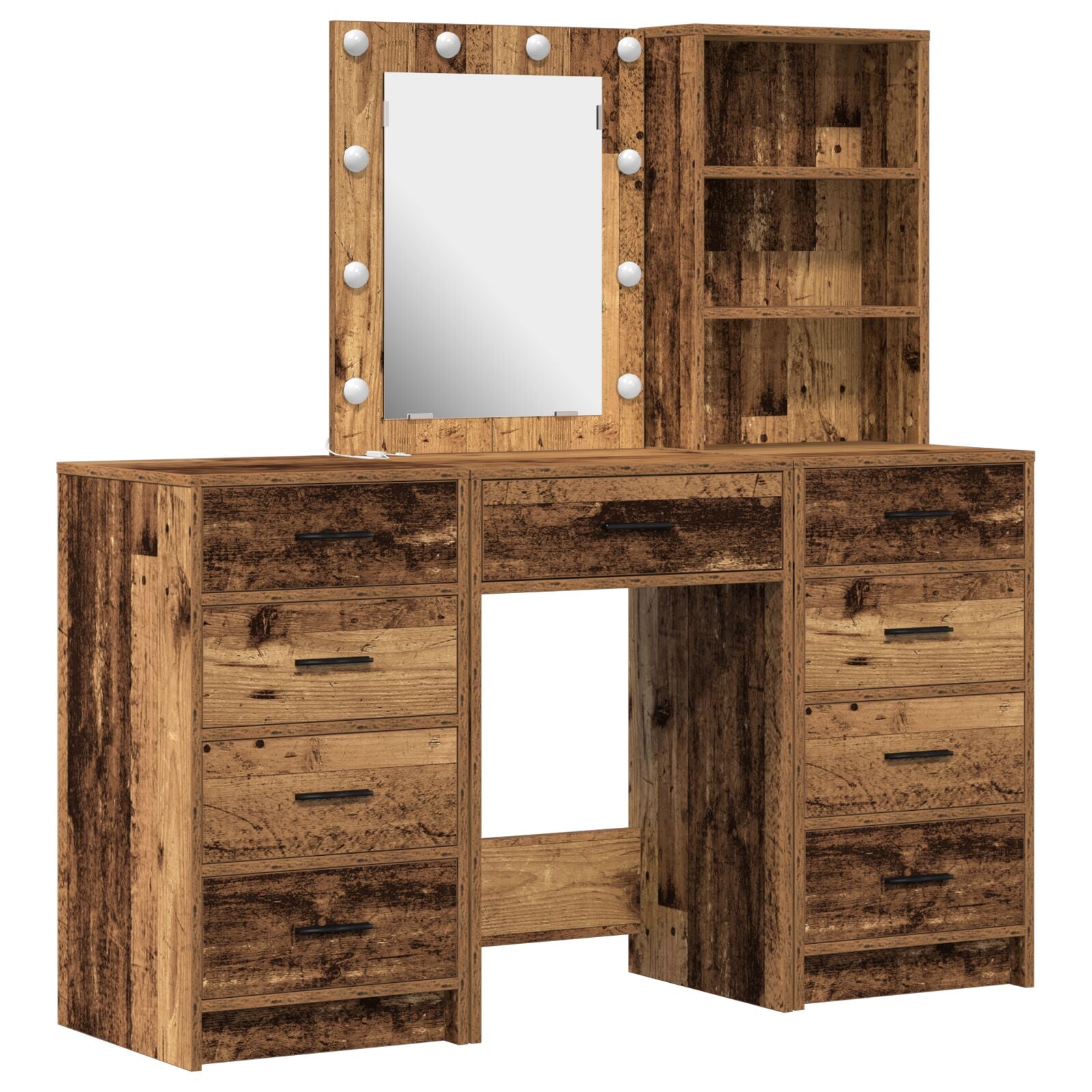 Ensemble de Table de Maquillage 3 Pièces avec LED en Finition Bois Ancien Coiffeuses vidaXL