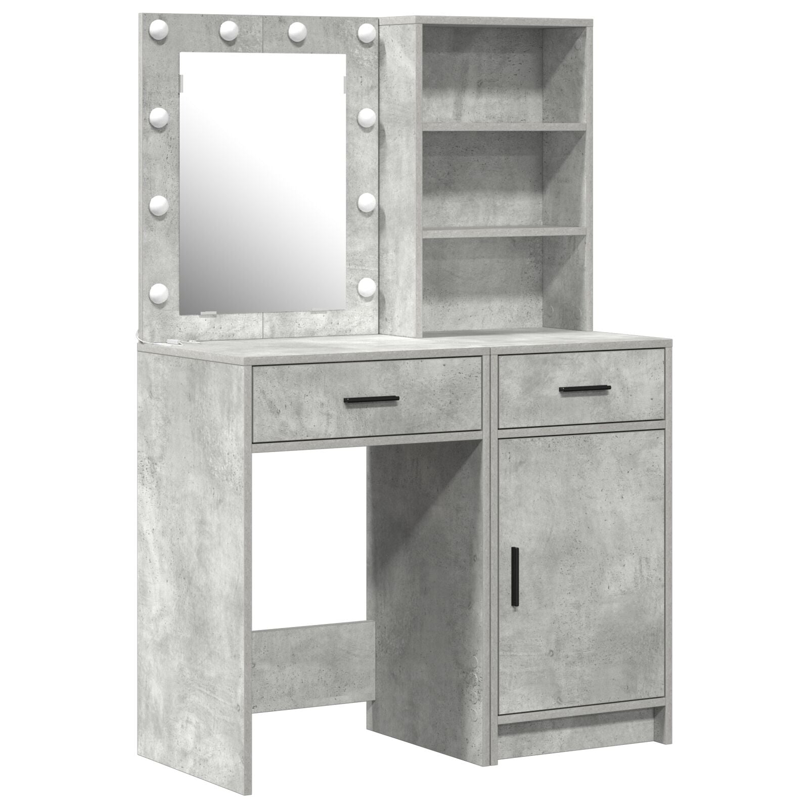Ensemble de coiffeuse 2 pièces avec éclairage LED en bois d'ingénierie gris béton Coiffeuses vidaXL