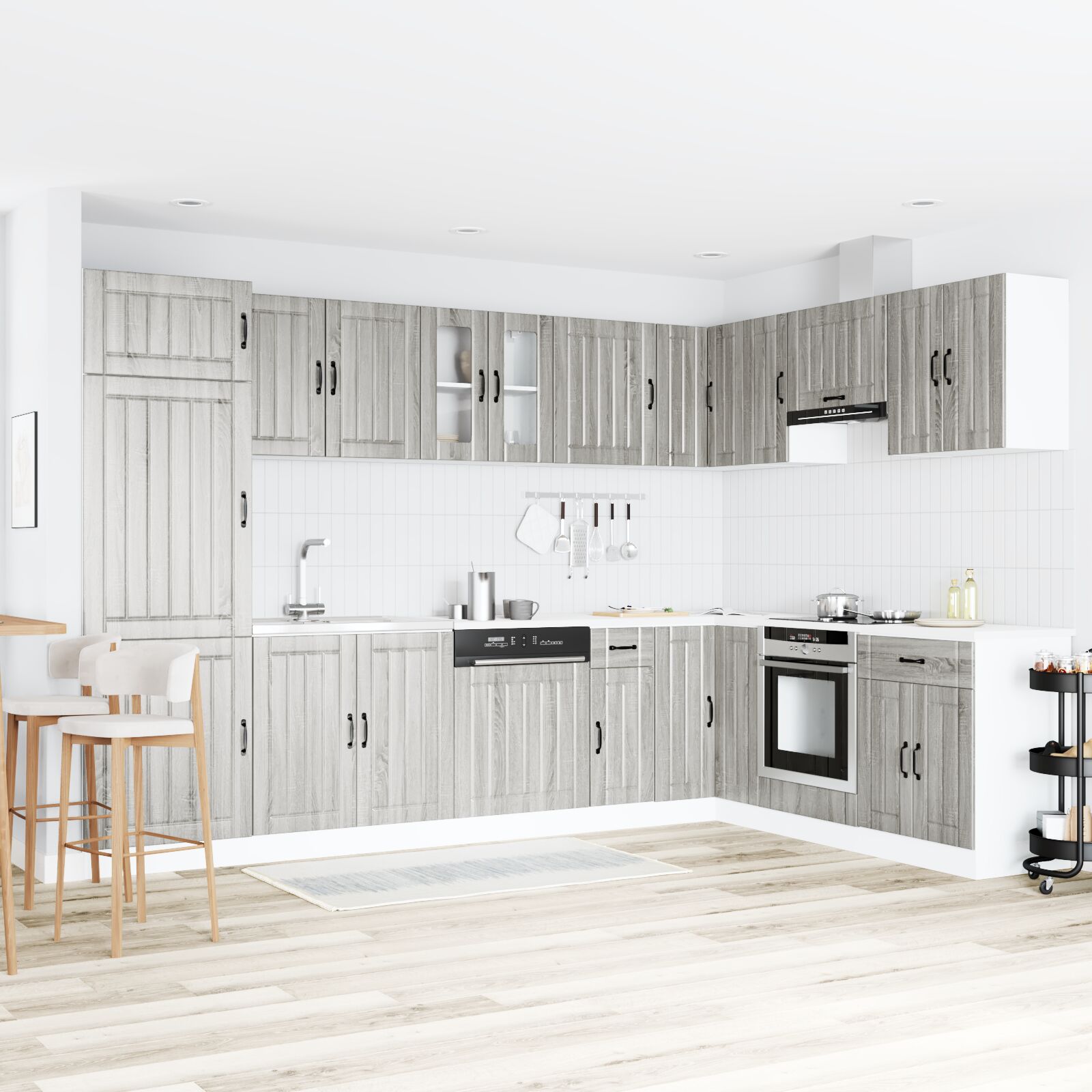 Meuble de cuisine vidaXL ""Lucca"" avec deux éviers en bois d'ingénierie gris Sonoma Meubles de cuisine vidaXL