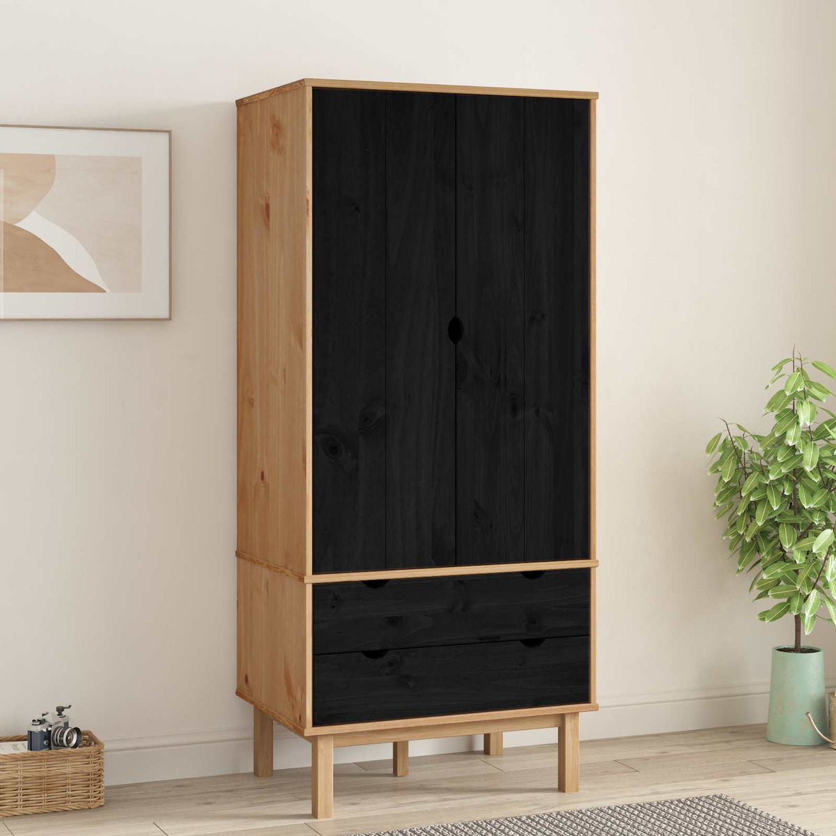 Armoire OTTA Noir 76,5 x 53 x 172 cm Bois de pin massif - XIOS