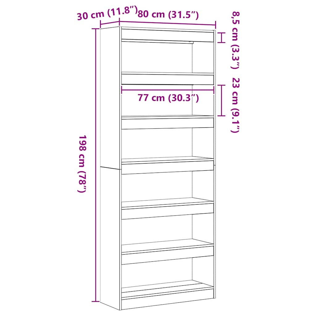 Bibliothèque 6 niveaux 80 x 30 x 198 cm Bois d'ingénierie - XIOS