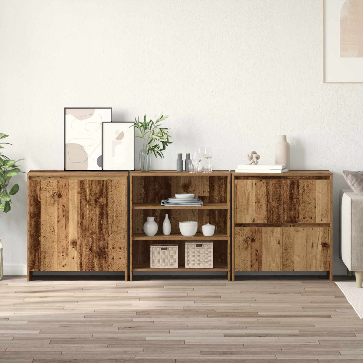 Buffet 3 pc Bois ancien 70 x 41 x 75 cm Bois d'ingénierie - XIOS