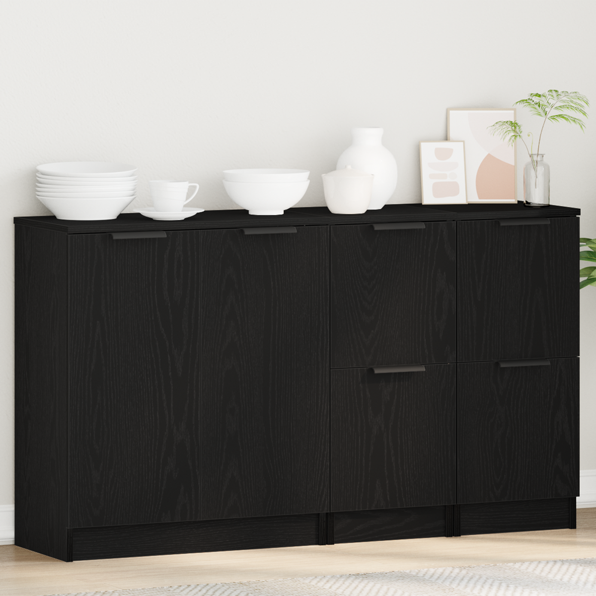 Buffet 3 pc Chêne noir 120 x 30 x 70 cm Bois d'ingénierie - XIOS
