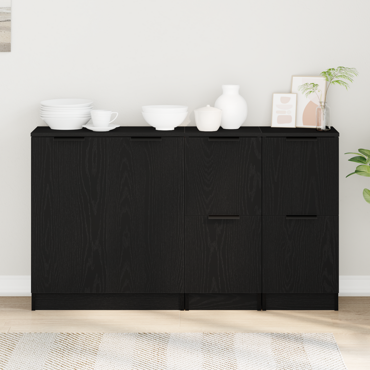 Buffet 3 pc Chêne noir 120 x 30 x 70 cm Bois d'ingénierie - XIOS