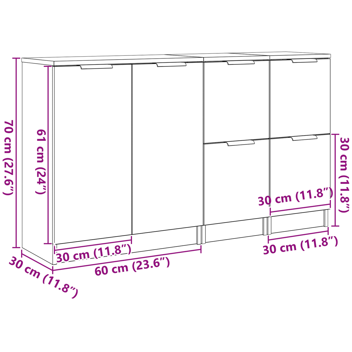 Buffet 3 pc Chêne noir 120 x 30 x 70 cm Bois d'ingénierie - XIOS
