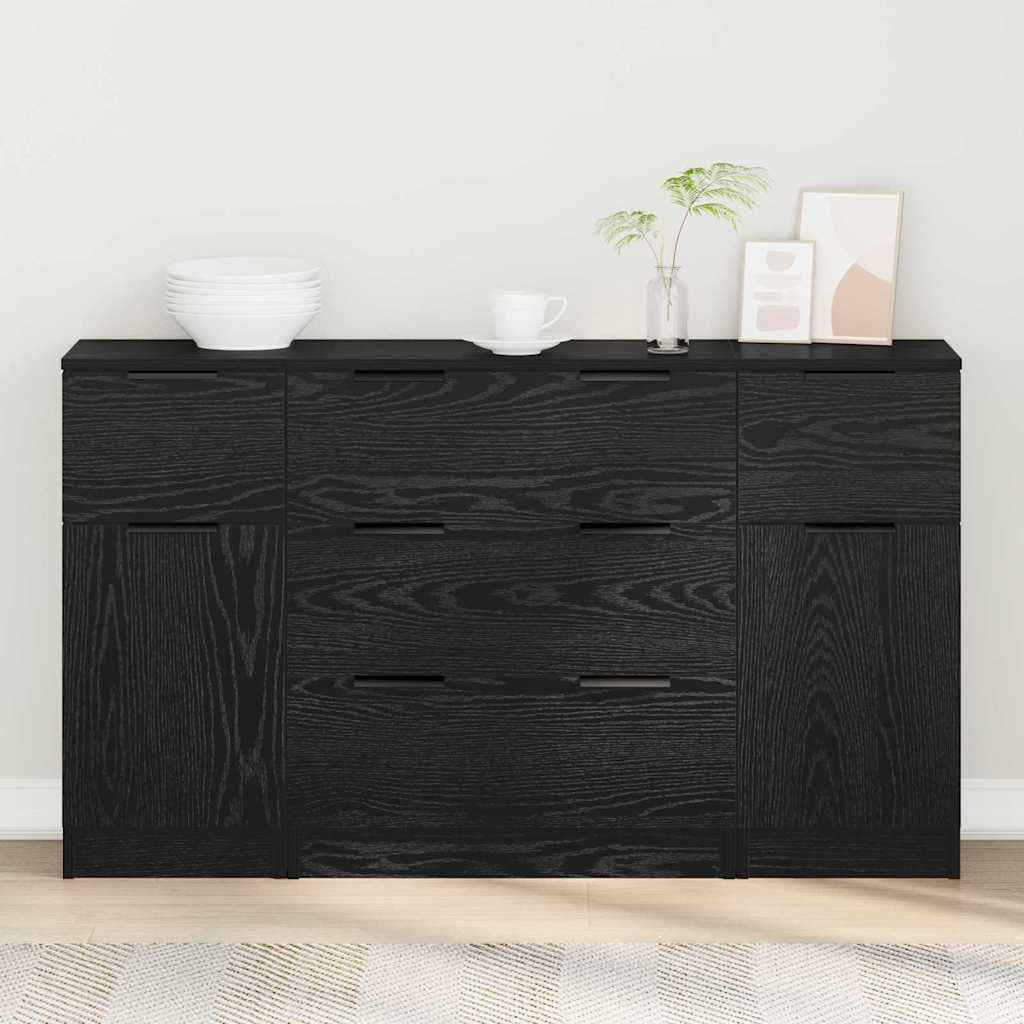 Buffet 3 pc Chêne noir 121 x 30 x 70 cm Bois d’ingénierie - XIOS