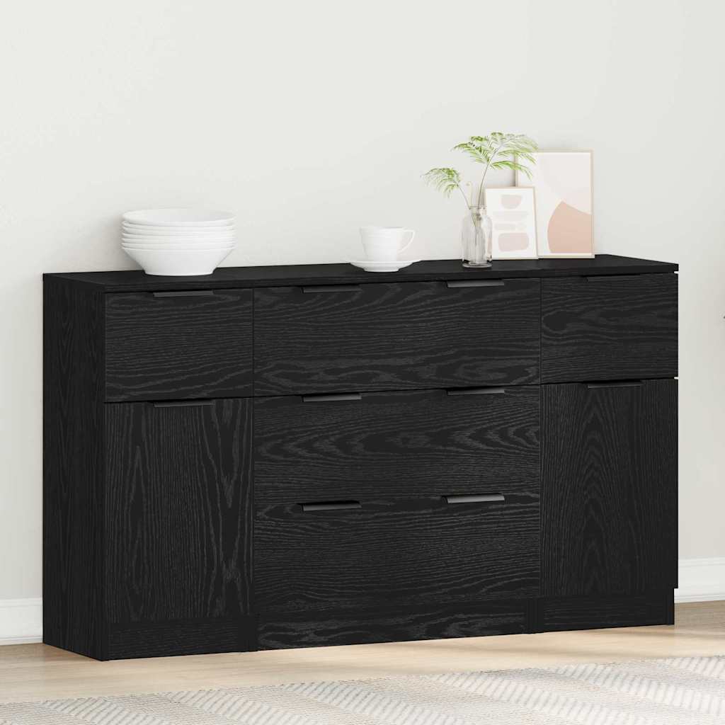 Buffet 3 pc Chêne noir 121 x 30 x 70 cm Bois d'ingénierie - XIOS