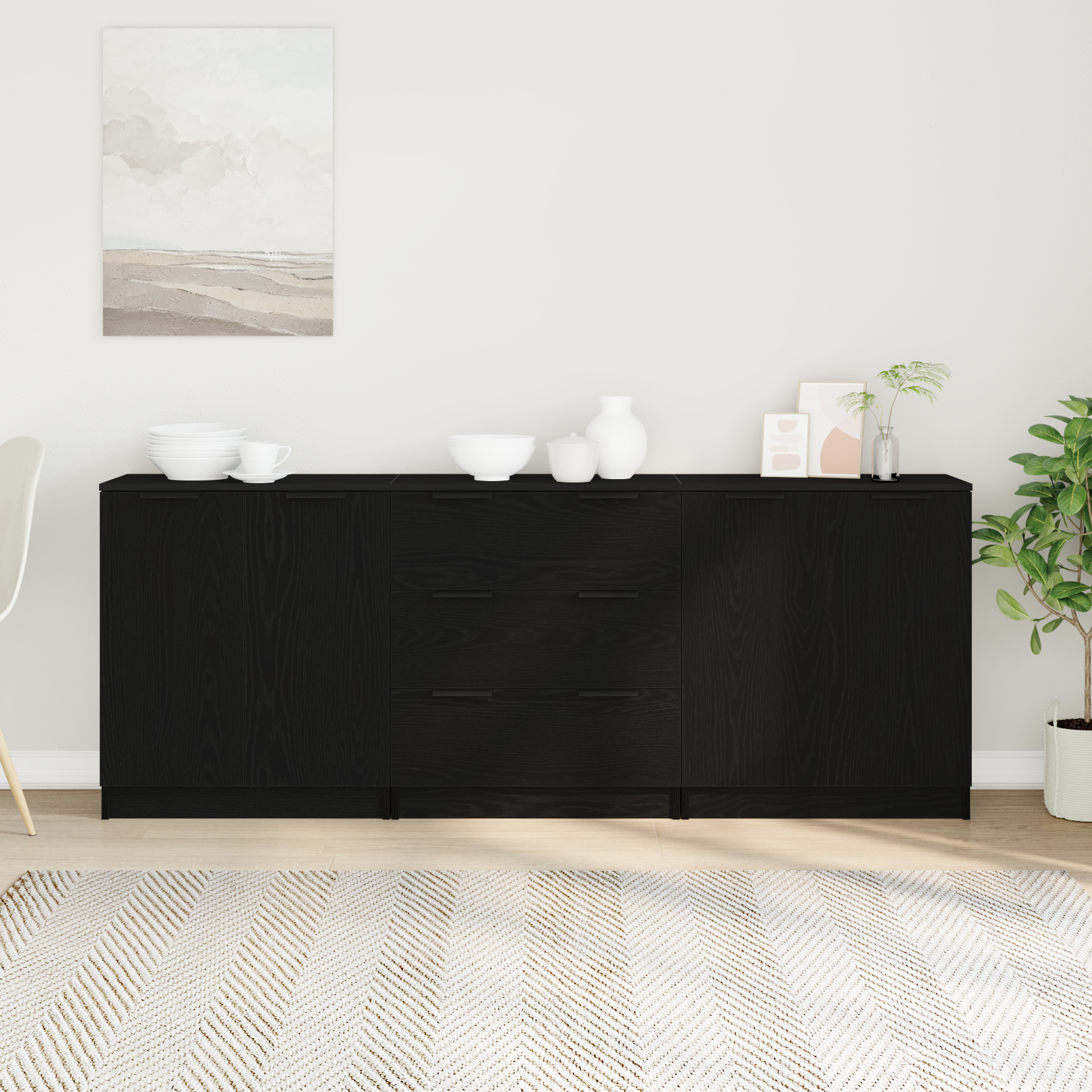 Buffet 3 pc Chêne noir 180 x 30 x 70 cm Bois d'ingénierie - XIOS