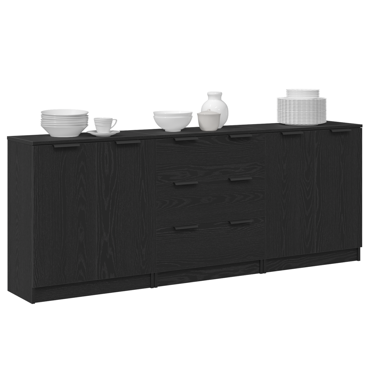 Buffet 3 pc Chêne noir 180 x 30 x 70 cm Bois d'ingénierie - XIOS