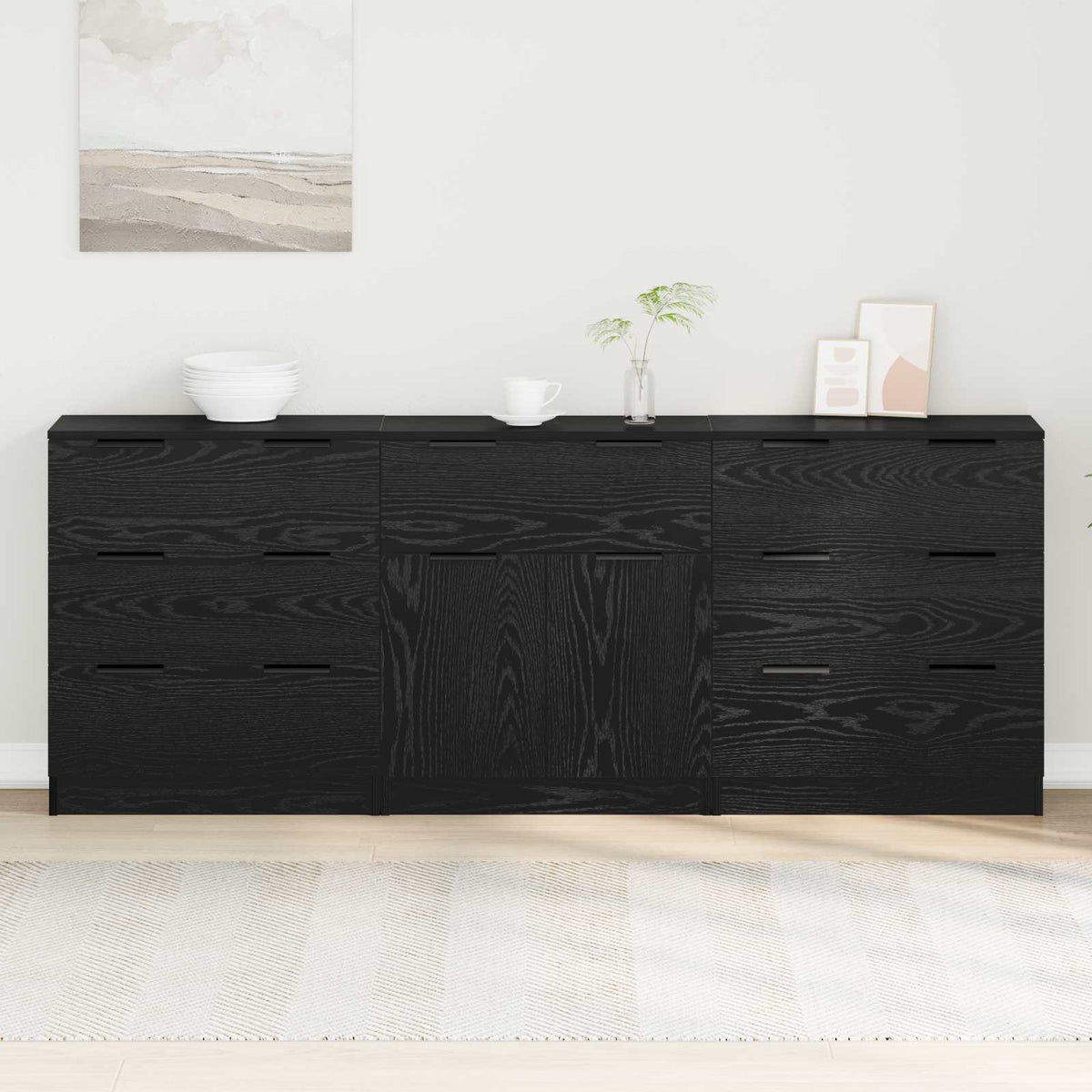 Buffet 3 pc Chêne noir 181 x 30 x 70 cm Bois d’ingénierie - XIOS