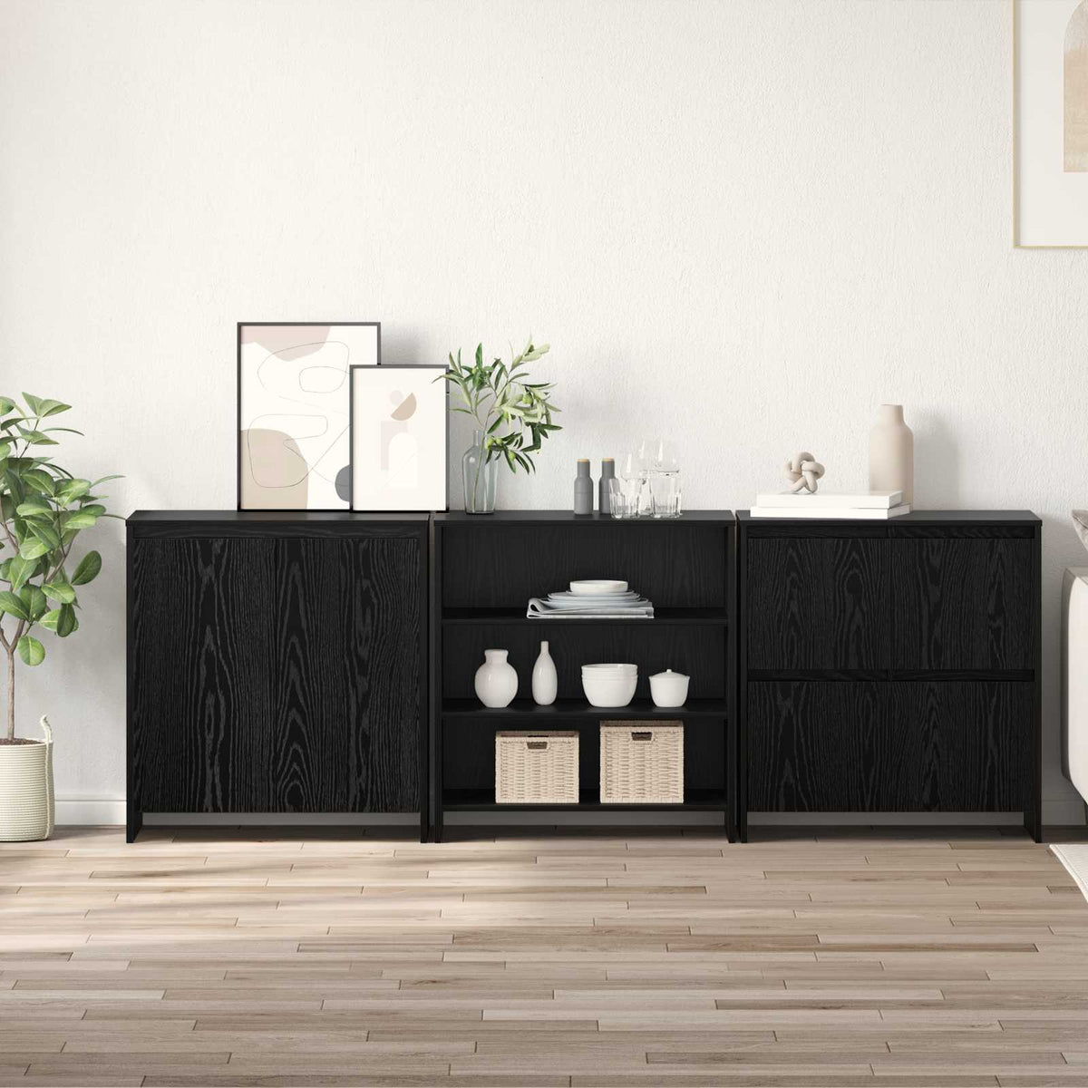 Buffet 3 pc Chêne noir 70 x 41 x 75 cm Bois d'ingénierie - XIOS