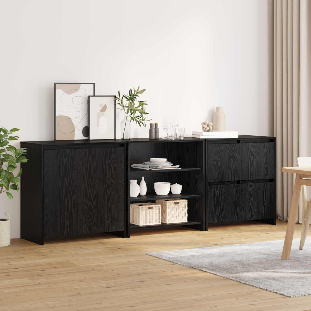 Buffet 3 pc Chêne noir 70 x 41 x 75 cm Bois d'ingénierie - XIOS