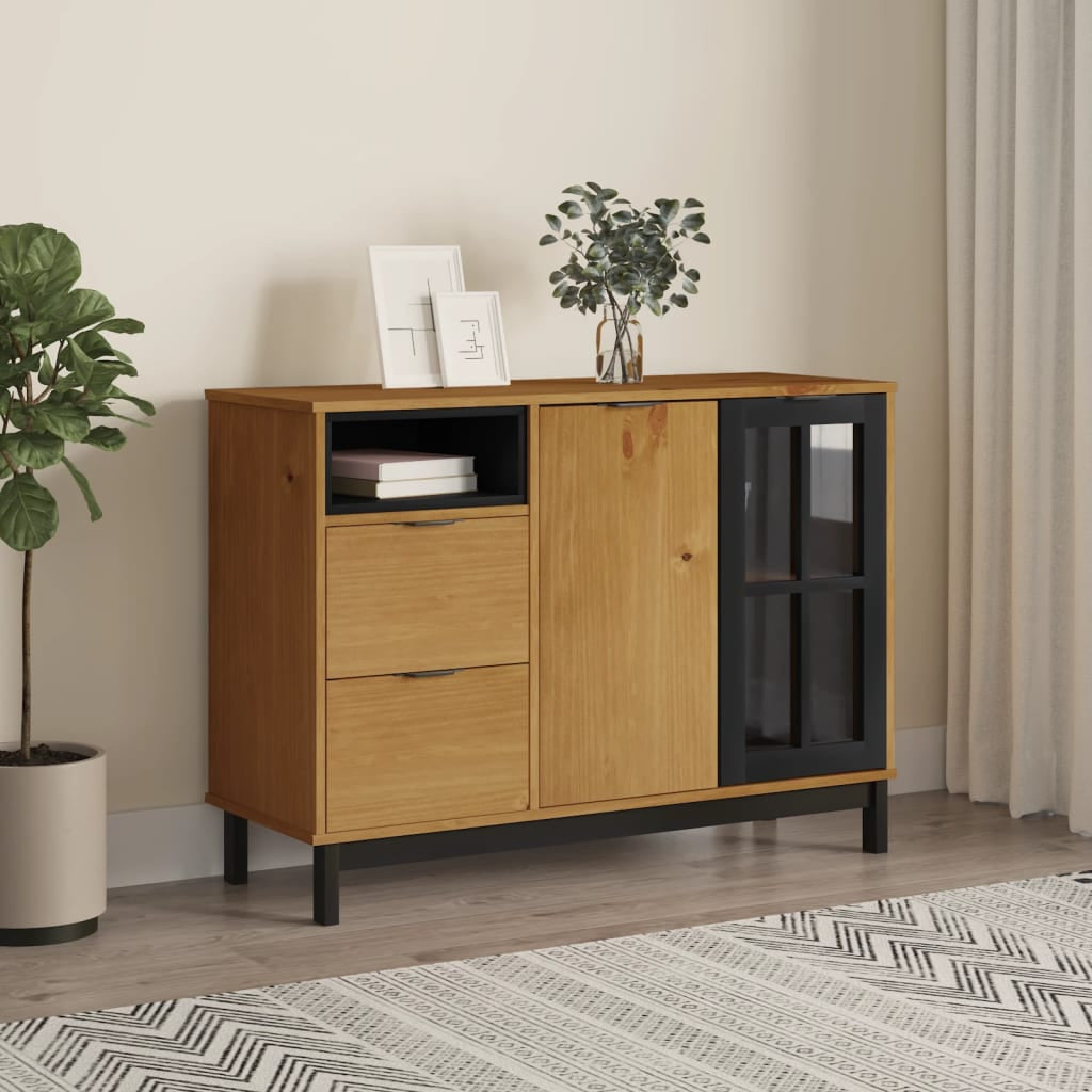Buffet avec porte vitrée FLAM 110x40x80 cm bois massif de pin - XIOS