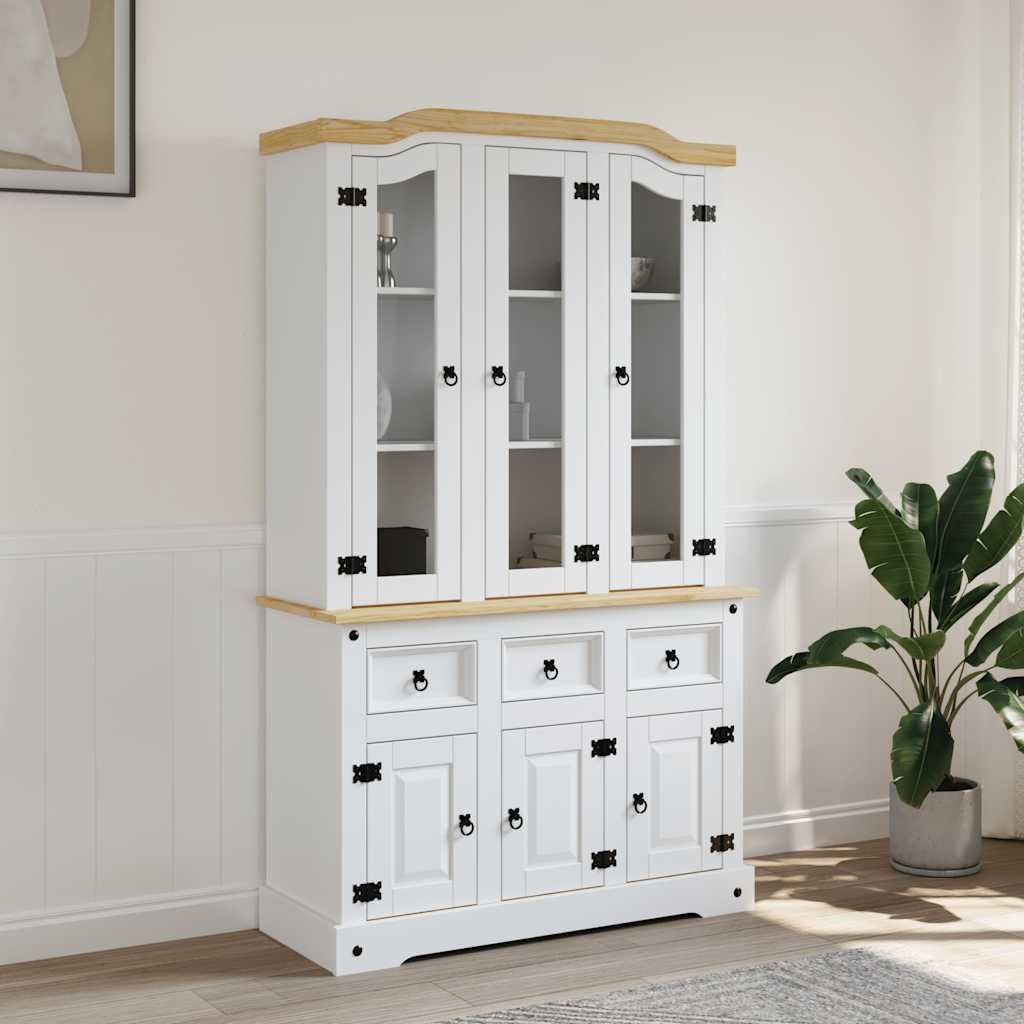 Buffet haut Corona blanc 112x43x191,5 cm bois massif pin mexicain - XIOS