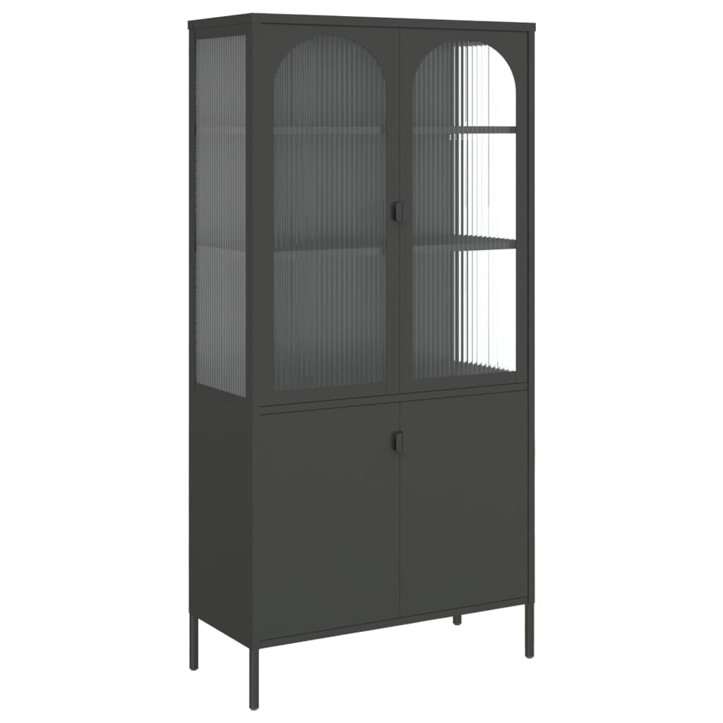 Buffet haut noir 90x40x180 cm verre et acier - XIOS