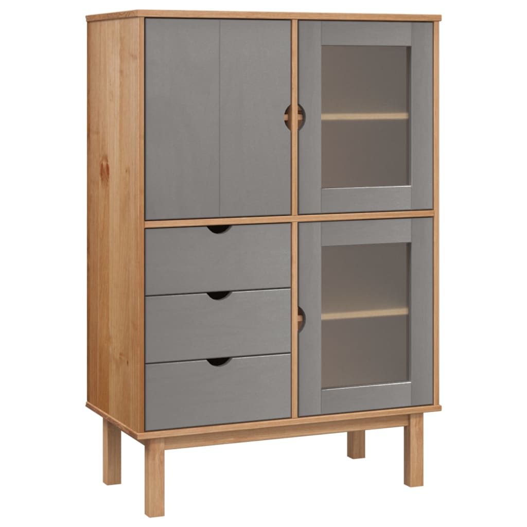 Buffet haut OTTA marron et gris 85x43x125 cm bois massif de pin - XIOS