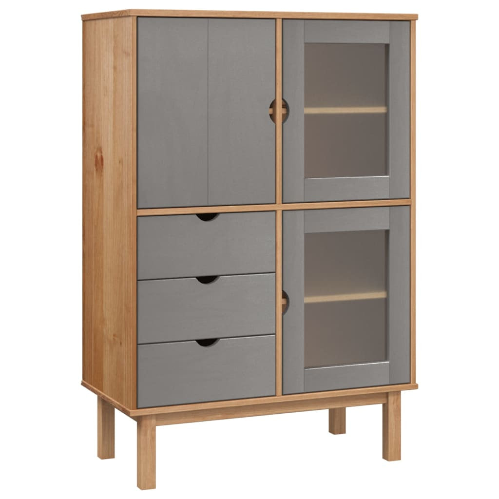 Buffet haut OTTA marron et gris 85x43x125 cm bois massif de pin - XIOS
