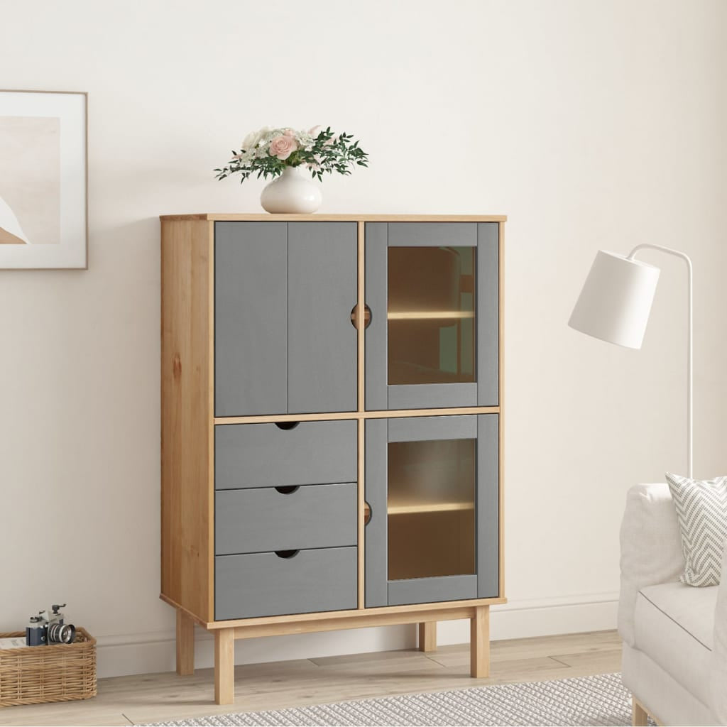 Buffet haut OTTA marron et gris 85x43x125 cm bois massif de pin - XIOS