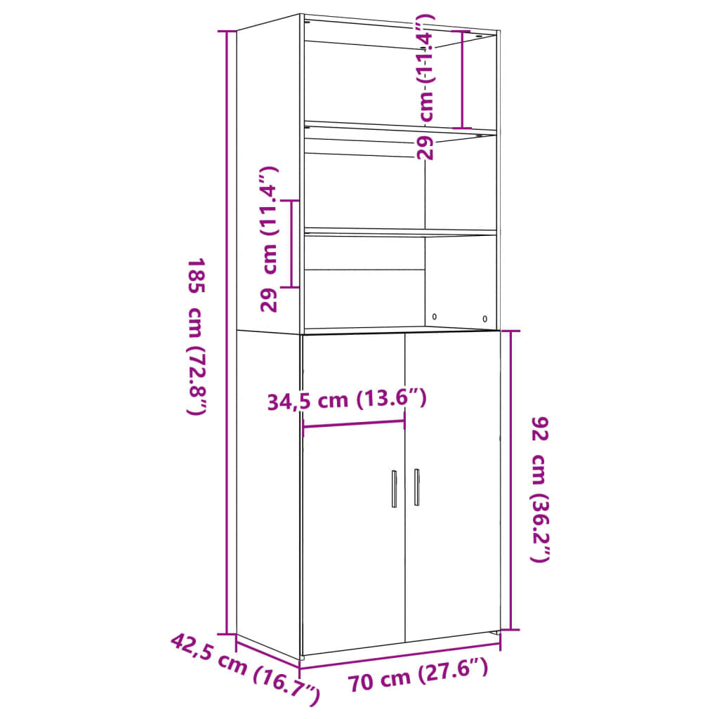 Buffet haut sonoma gris 70x42,5x185 cm bois d’ingénierie - XIOS