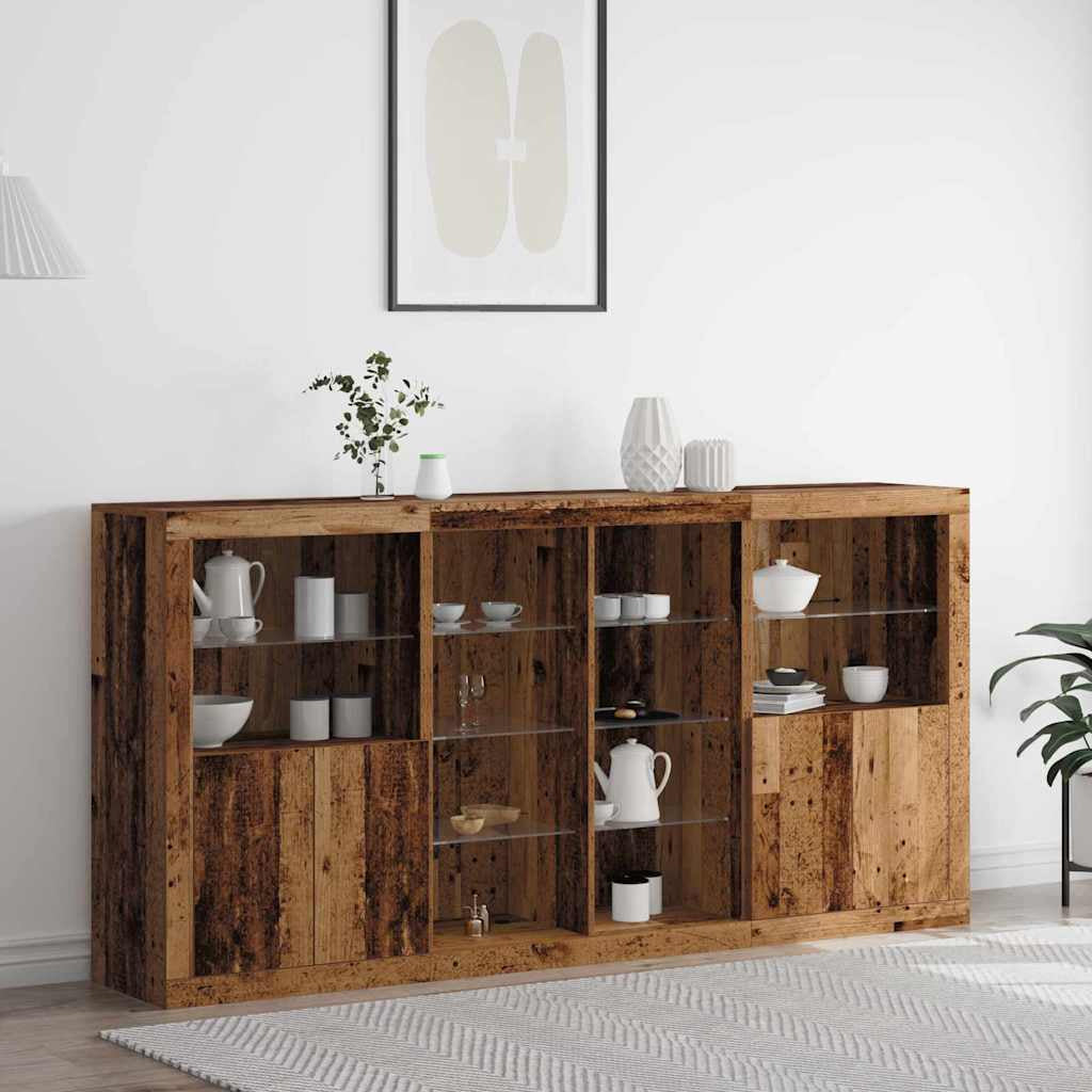 Buffet LED 3 pc Bois ancien 202 x 37 x 100 cm Bois d’ingénierie - XIOS