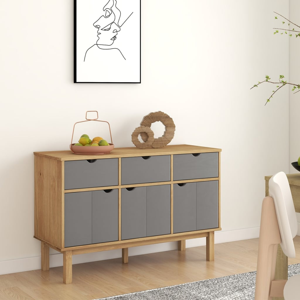 Buffet OTTA Marron et gris 114x43x73,5 cm Bois massif pin - XIOS