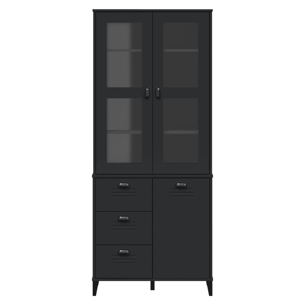 Buffet VIKEN noir 80x40x190 cm bois massif de pin - XIOS