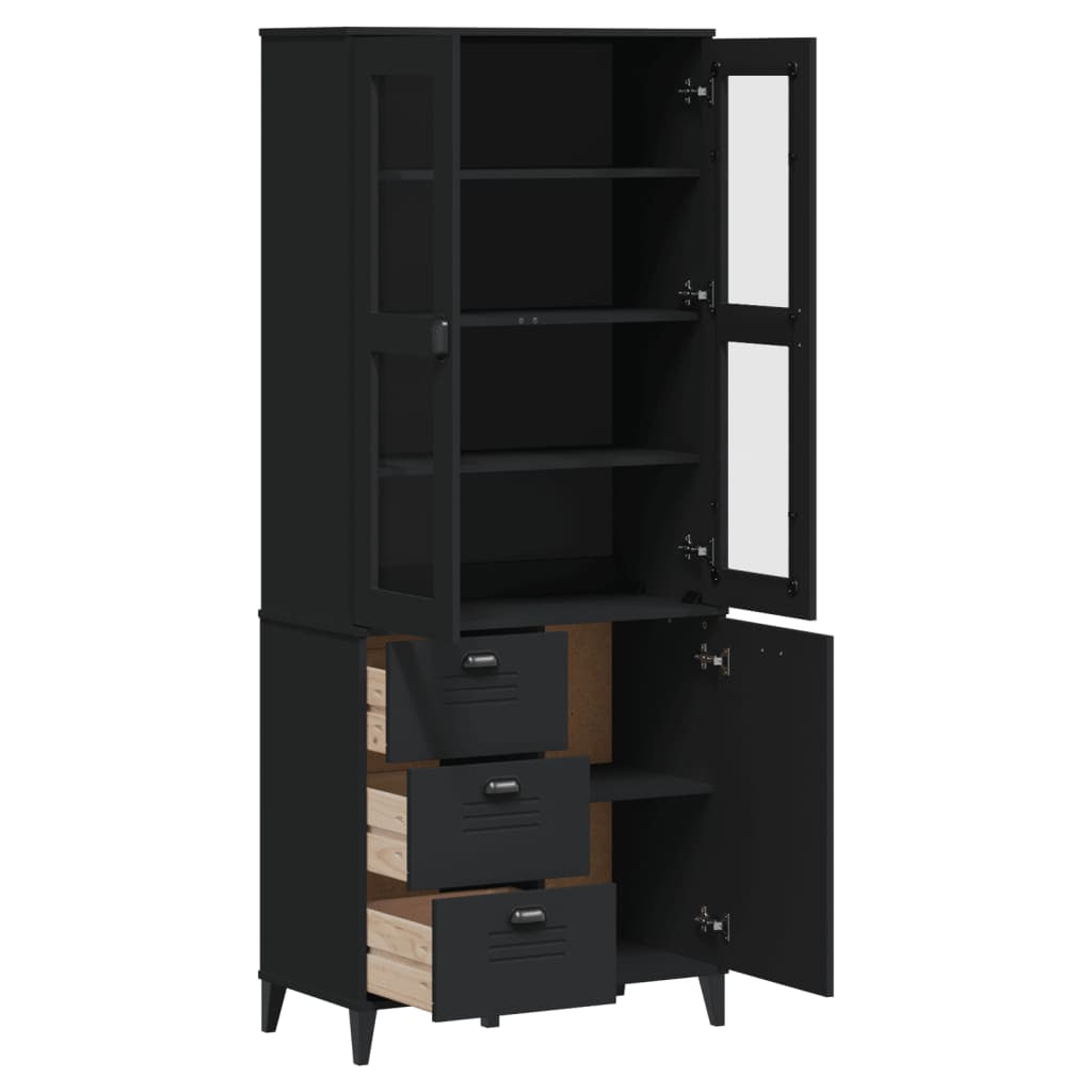 Buffet VIKEN noir 80x40x190 cm bois massif de pin - XIOS