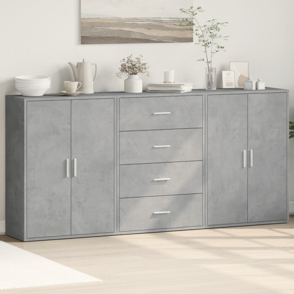 Buffets 3 pcs gris béton 60x31x84 cm bois d’ingénierie - XIOS