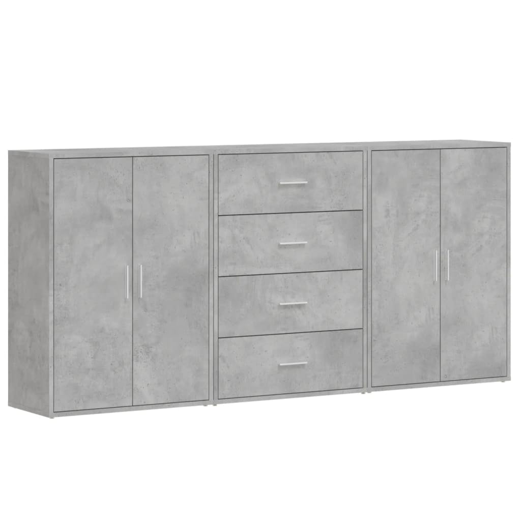 Buffets 3 pcs gris béton 60x31x84 cm bois d’ingénierie - XIOS