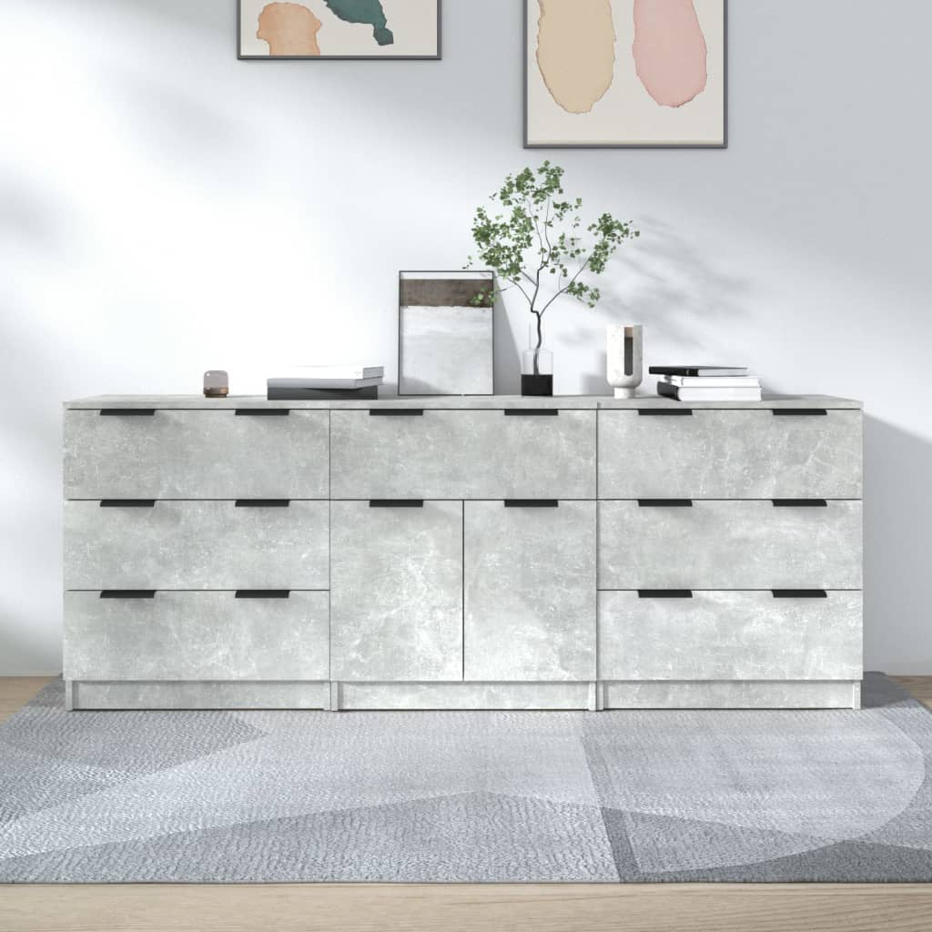 Buffets 3 pcs gris béton bois d’ingénierie - XIOS