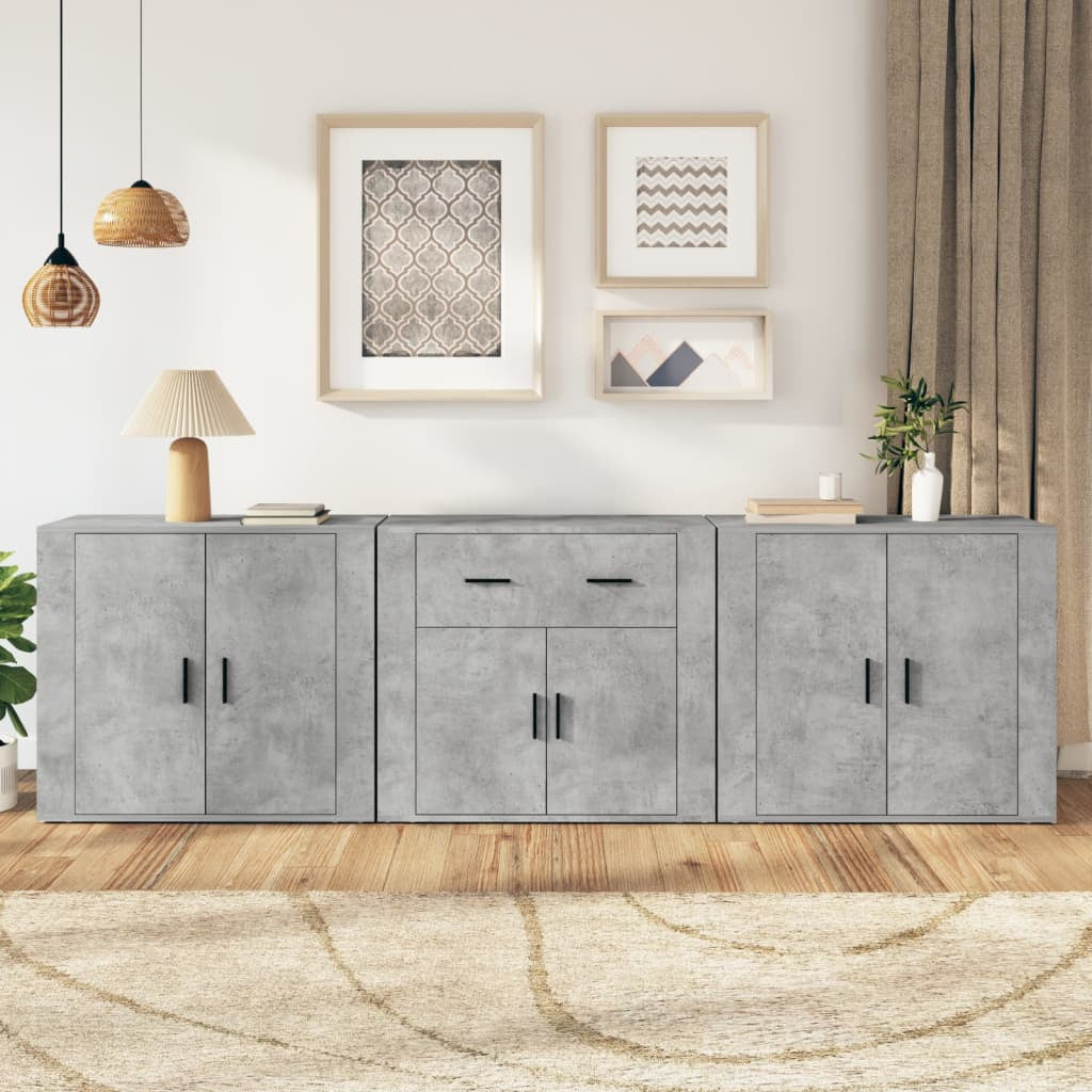 Buffets 3 pcs gris béton bois d’ingénierie - XIOS