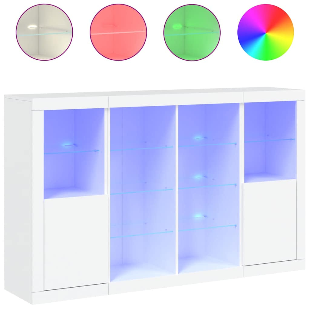Buffets avec lumières LED 3 pcs blanc bois d’ingénierie - XIOS