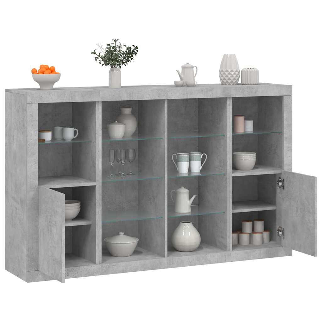 Buffets avec lumières LED 3 pcs gris béton bois d’ingénierie - XIOS