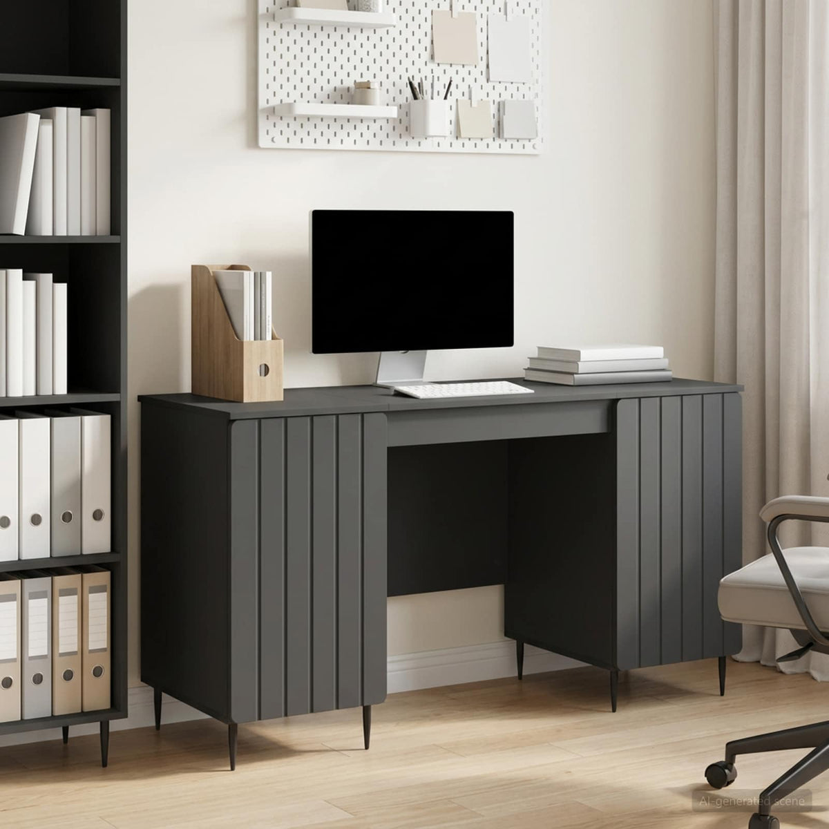 Bureau avec étagère Noir 142,5 x 50 x 75 cm Bois d'ingénierie - XIOS