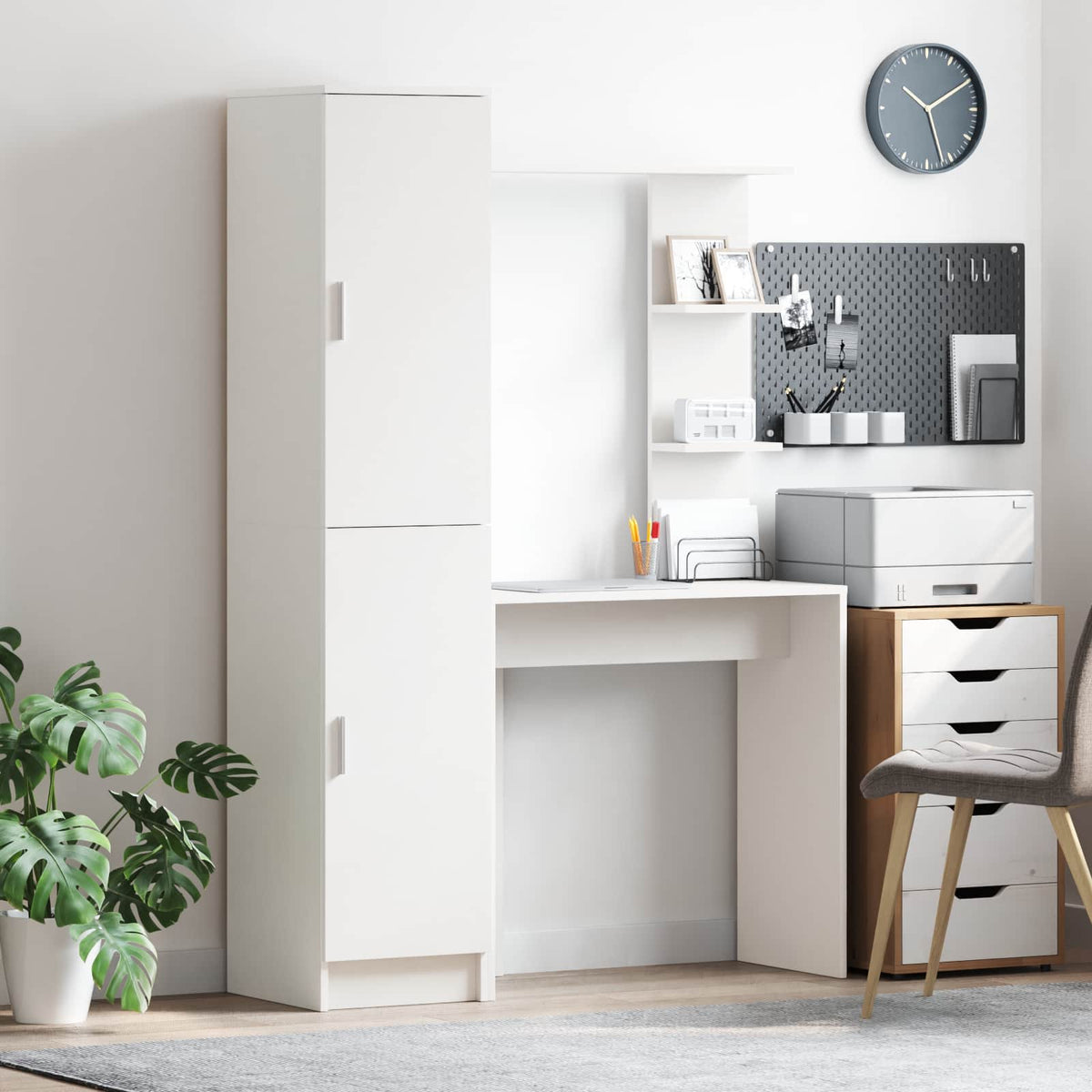 Bureau avec étagère avec stockage avec porte 2 pièces Blanc - XIOS