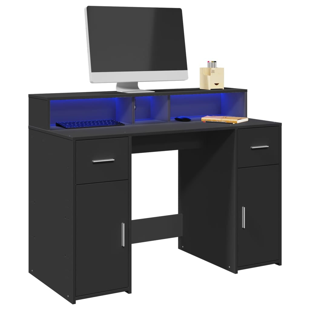 Bureau avec lumières LED noir 120x55x91 cm bois d’ingénierie - XIOS