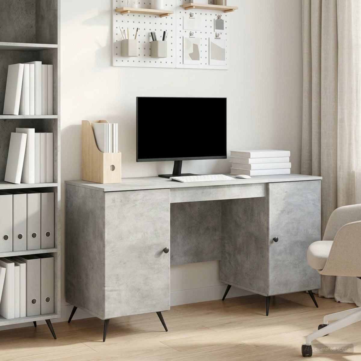 Bureau Gris béton 142,5 x 50 x 75 cm Bois d'ingénierie - XIOS