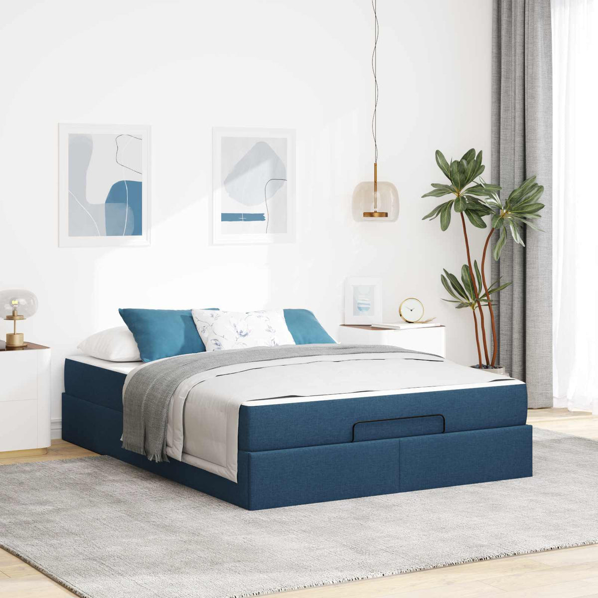 Cadre de lit avec matelas 2 pc Bleu tissu - XIOS