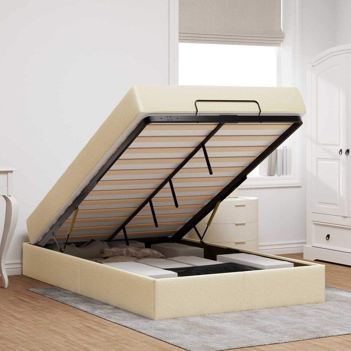 Cadre de lit avec matelas 2 pc Crème tissu - XIOS