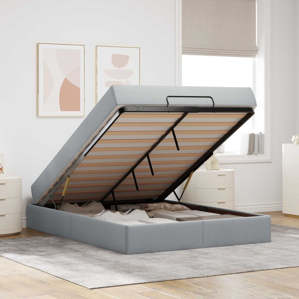 Cadre de lit avec matelas 2 pc Gris clair tissu - XIOS