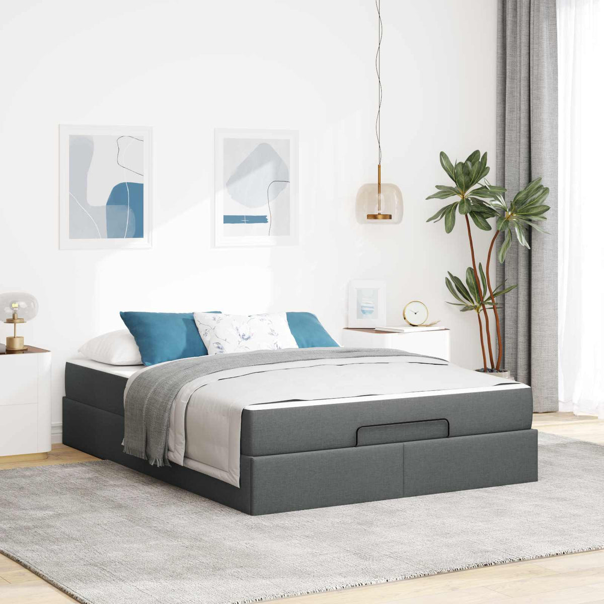 Cadre de lit avec matelas 2 pc Gris Foncé tissu - XIOS