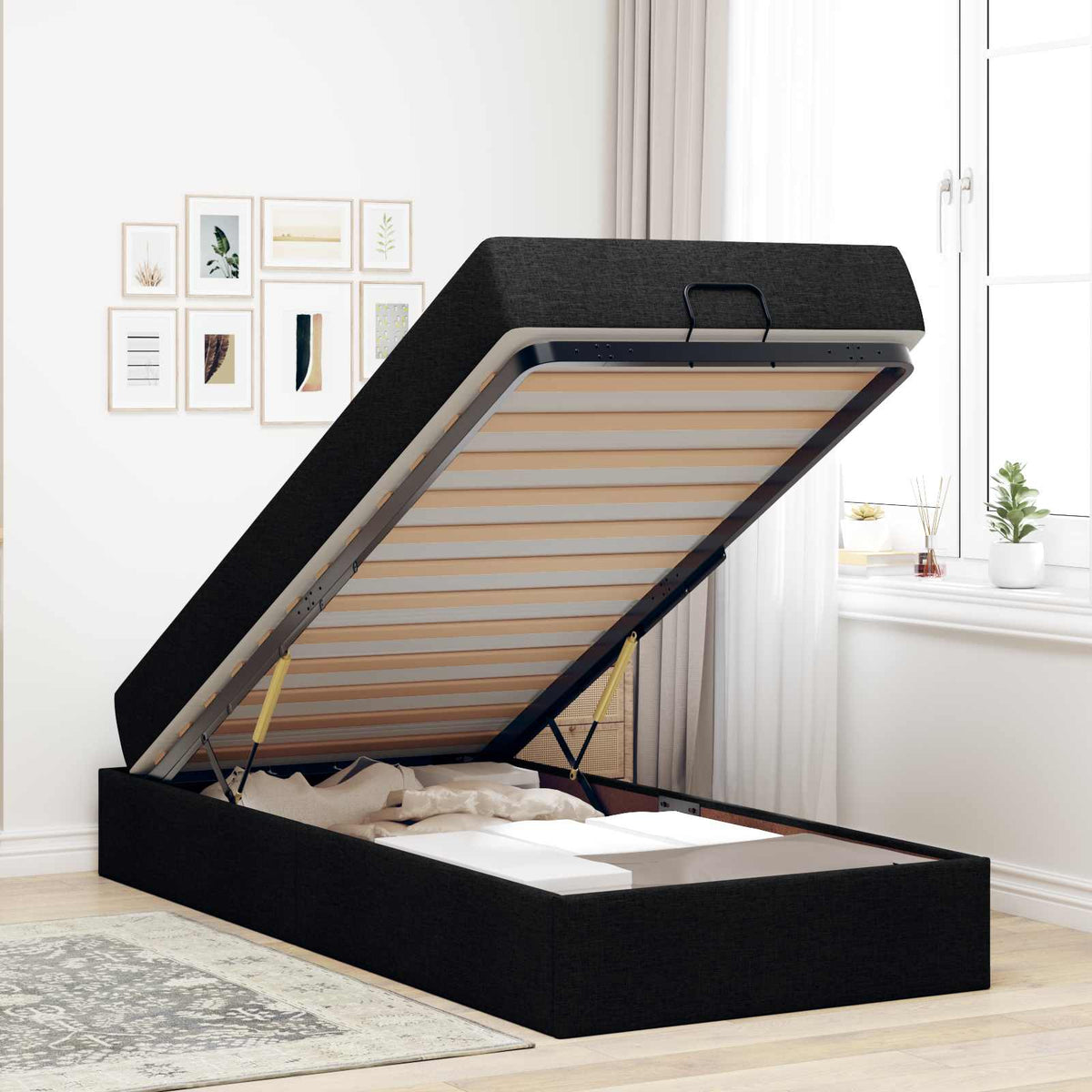 Cadre de lit avec matelas 2 pc Noir tissu - XIOS