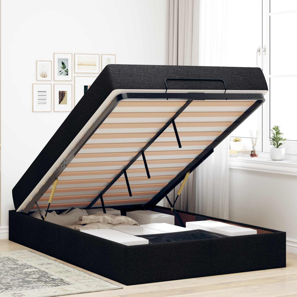 Cadre de lit avec matelas 2 pc Noir tissu - XIOS