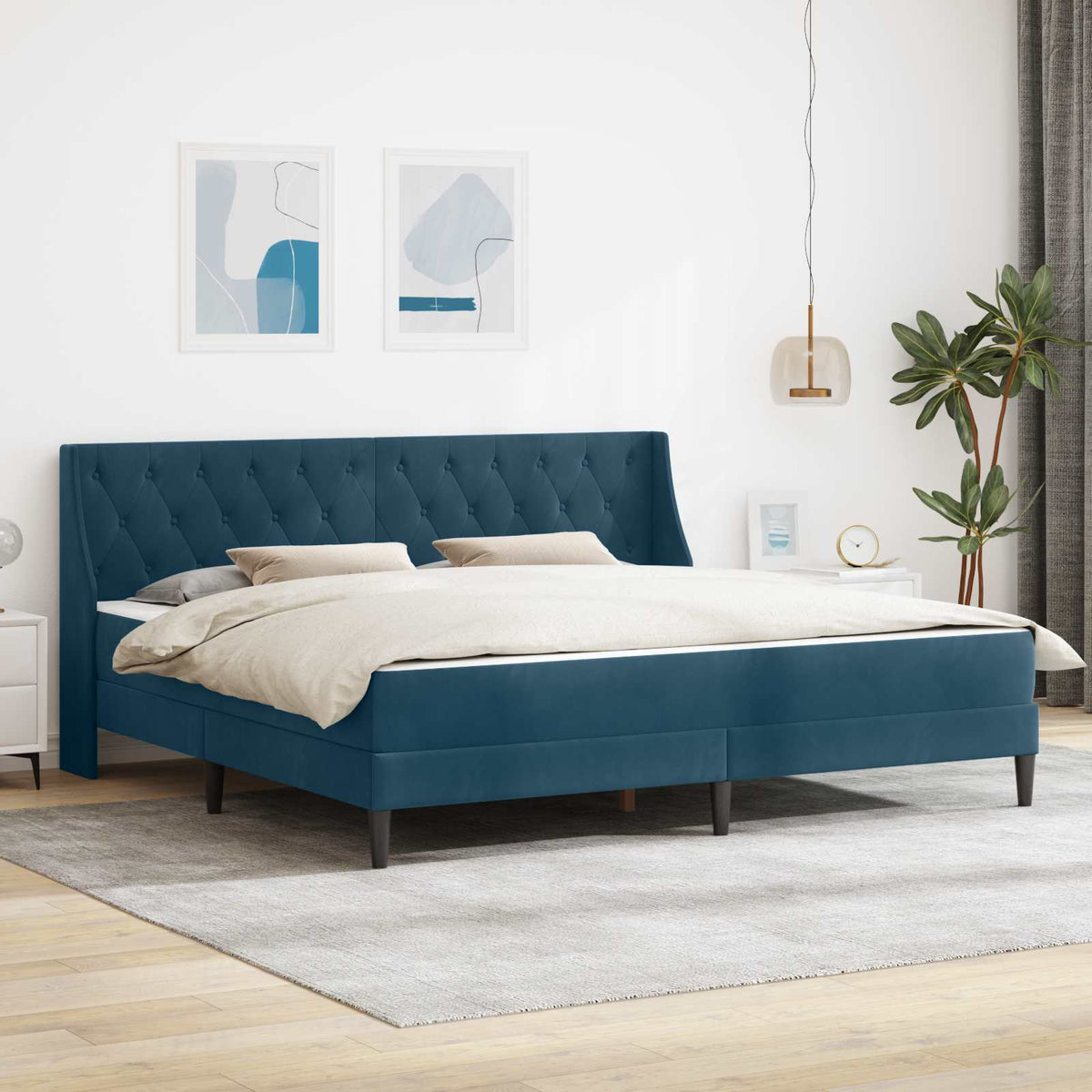 Cadre de lit avec matelas Bleu 200 x 200 cm Velours - XIOS