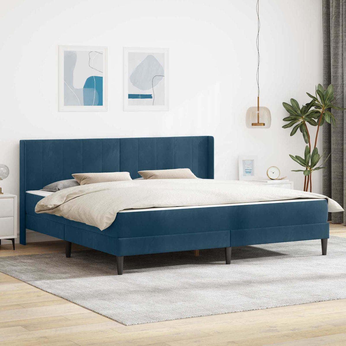 Cadre de lit avec matelas Bleu 200 x 200 cm Velours - XIOS
